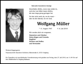 Anzeige von Wolfgang Müller von HS