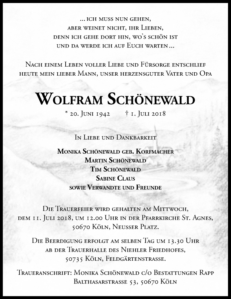  Traueranzeige für Wolfram Schönewald vom 07.07.2018 aus GS