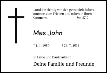 Anzeige von Max John 