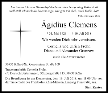 Anzeige von Ägidius Clemens von EXKB