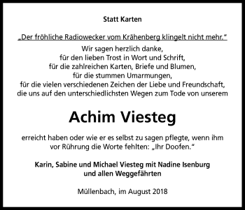 Anzeige von Achim Viesteg von Kölner Stadt-Anzeiger / Kölnische Rundschau / Express