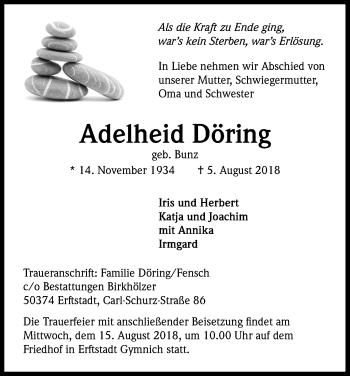 Anzeige von Adelheid Döring von Kölner Stadt-Anzeiger / Kölnische Rundschau / Express