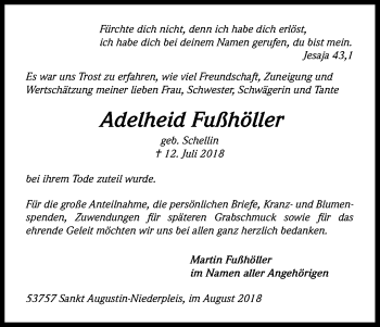 Anzeige von Adelheid Fußhöller von Kölner Stadt-Anzeiger / Kölnische Rundschau / Express