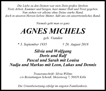 Anzeige von Agnes Michels von Kölner Stadt-Anzeiger / Kölnische Rundschau / Express