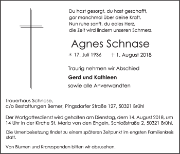 Anzeige von Agnes Schnase von  Wochenende  Schlossbote/Werbekurier 