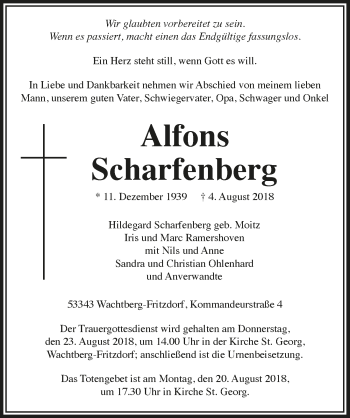 Anzeige von Alfons Scharfenberg von  Schaufenster/Blickpunkt 