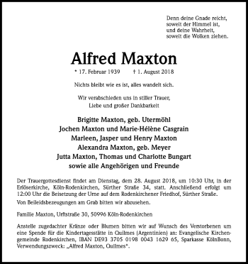 Anzeige von Alfred Maxton von Kölner Stadt-Anzeiger / Kölnische Rundschau / Express