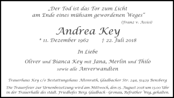Anzeige von Andrea Key von Kölner Stadt-Anzeiger / Kölnische Rundschau / Express