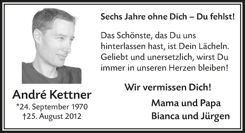  Traueranzeige für André Kettner vom 29.08.2018 aus  Anzeigen Echo 