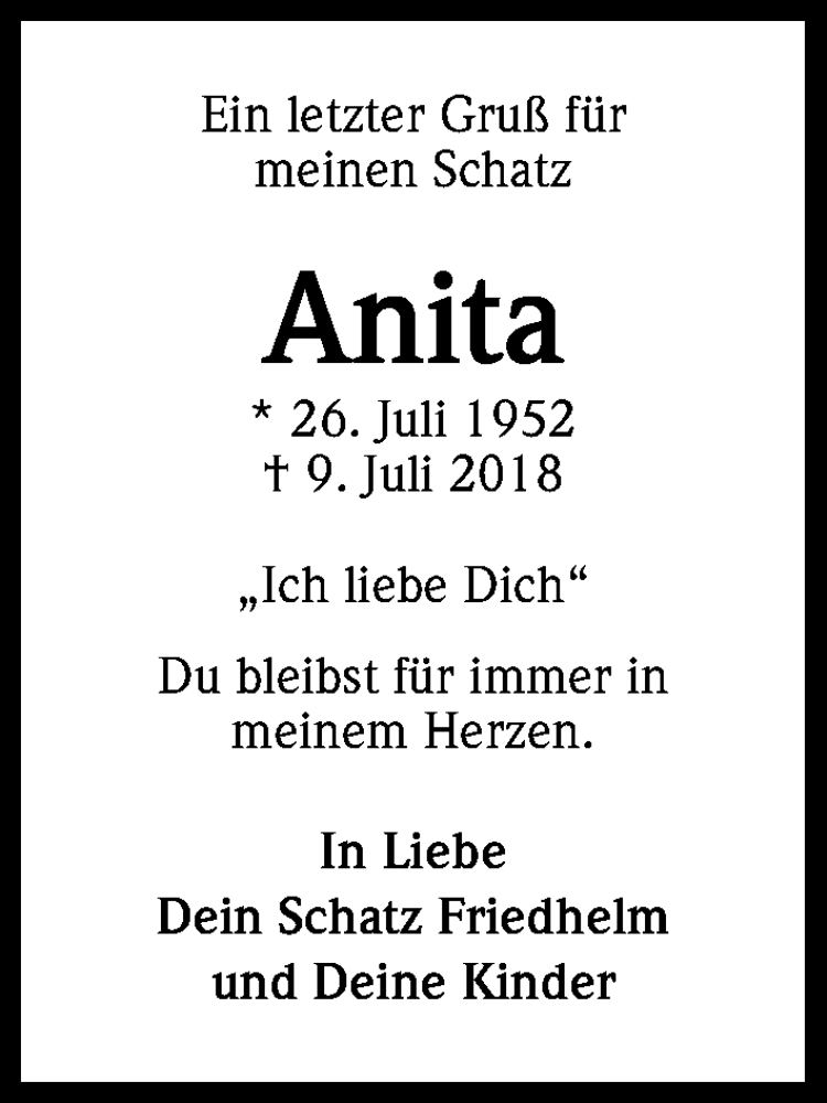  Traueranzeige für Anita  vom 18.08.2018 aus Kölner Stadt-Anzeiger / Kölnische Rundschau / Express