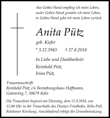 Anzeige von Anita Pütz von Kölner Stadt-Anzeiger / Kölnische Rundschau / Express