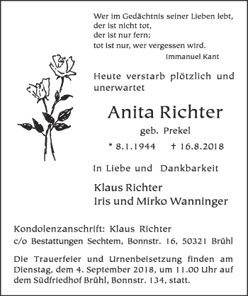 Anzeige von Anita Richter von  Schlossbote/Werbekurier 