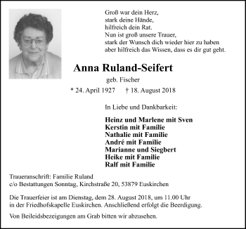 Anzeige von Anna Ruland-Seifert von  Blickpunkt Euskirchen 
