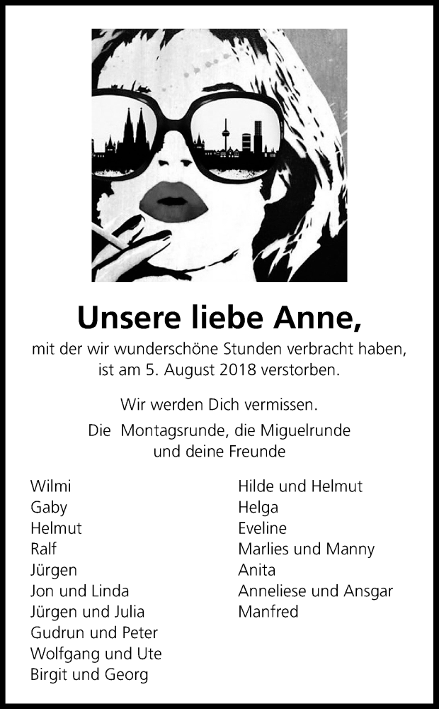  Traueranzeige für Anne Harting vom 11.08.2018 aus Kölner Stadt-Anzeiger / Kölnische Rundschau / Express
