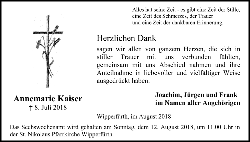 Traueranzeige für Annemarie Kaiser vom 04.08.2018 aus Kölner Stadt-Anzeiger / Kölnische Rundschau / Express