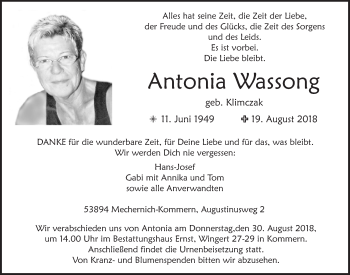 Anzeige von Antonia Wassong von  Blickpunkt Euskirchen 