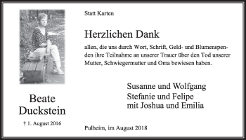 Anzeige von Beate Duckstein von  Sonntags-Post 
