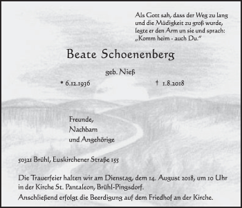 Anzeige von Beate Schoenenberg von  Schlossbote/Werbekurier 
