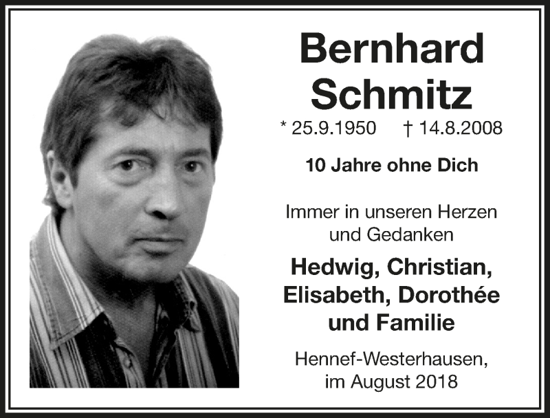  Traueranzeige für Bernhard Schmitz vom 15.08.2018 aus  Extra Blatt 