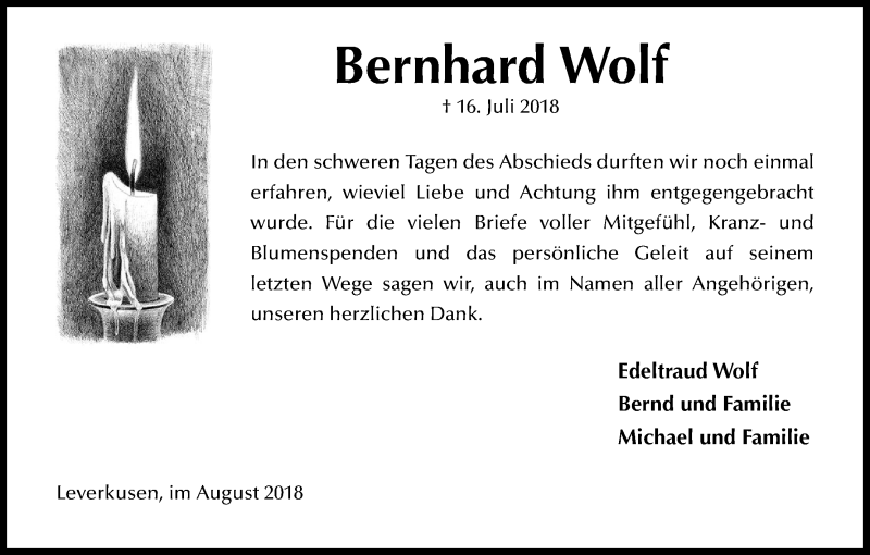  Traueranzeige für Bernhard Wolf vom 29.08.2018 aus Kölner Stadt-Anzeiger / Kölnische Rundschau / Express