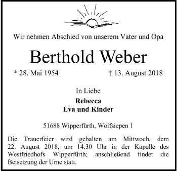 Anzeige von Berthold Weber von Kölner Stadt-Anzeiger / Kölnische Rundschau / Express
