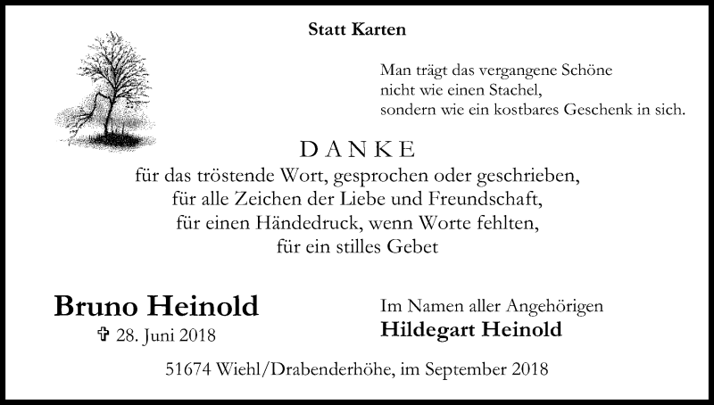  Traueranzeige für Bruno Heinold vom 01.09.2018 aus Kölner Stadt-Anzeiger / Kölnische Rundschau / Express