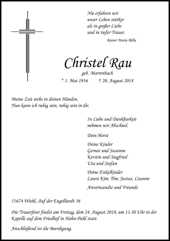 Anzeige von Christel Rau von Kölner Stadt-Anzeiger / Kölnische Rundschau / Express