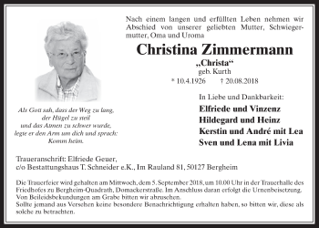 Anzeige von Christina Zimmermann von  Werbepost 