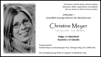 Anzeige von Christine Meyer von Kölner Stadt-Anzeiger / Kölnische Rundschau / Express
