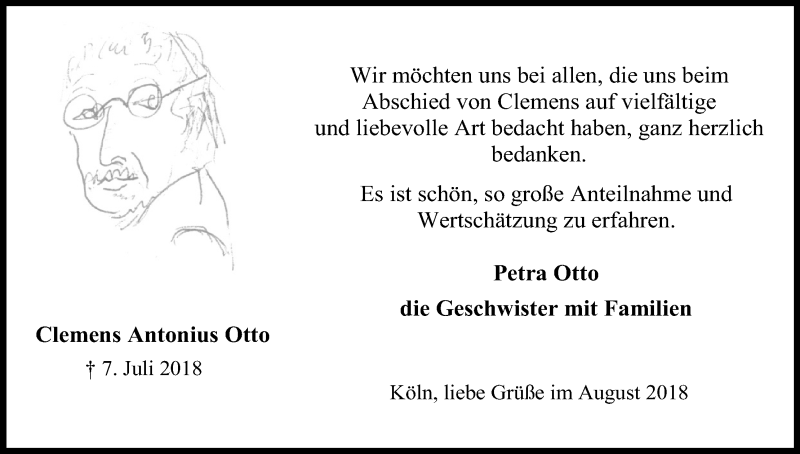  Traueranzeige für Clemens Antonius Otto vom 04.08.2018 aus Kölner Stadt-Anzeiger / Kölnische Rundschau / Express