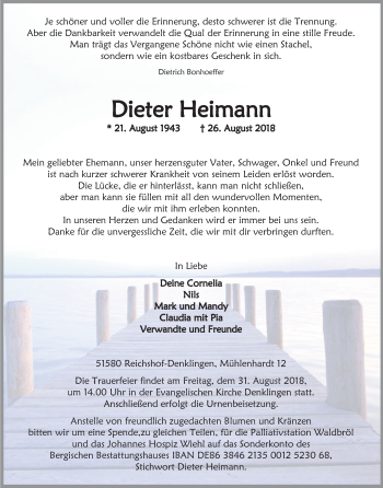 Anzeige von Dieter Heimann von Kölner Stadt-Anzeiger / Kölnische Rundschau / Express