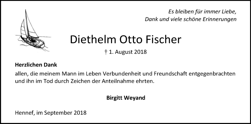 Traueranzeige für Diethelm Otto Fischer vom 01.09.2018 aus Kölner Stadt-Anzeiger / Kölnische Rundschau / Express