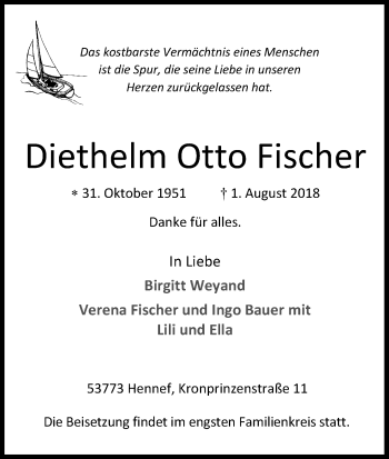 Anzeige von Diethelm Otto Fischer von Kölner Stadt-Anzeiger / Kölnische Rundschau / Express
