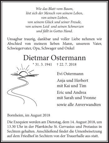 Anzeige von Dietmar Ostermann von  Schlossbote/Werbekurier 