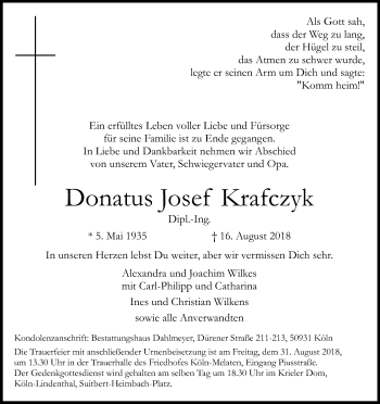 Anzeige von Donatus Josef Krafczyk von Kölner Stadt-Anzeiger / Kölnische Rundschau / Express