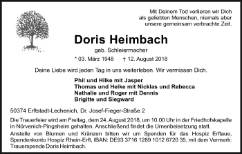 Anzeige von Doris Heimbach von Kölner Stadt-Anzeiger / Kölnische Rundschau / Express