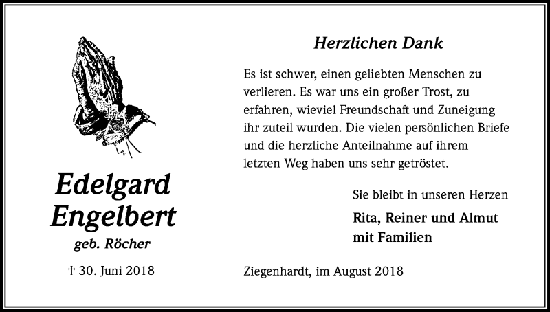  Traueranzeige für Edelgard Engelbert vom 18.08.2018 aus Kölner Stadt-Anzeiger / Kölnische Rundschau / Express