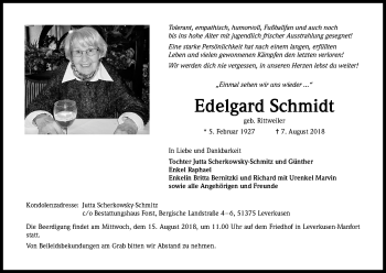 Anzeige von Edelgard Schmidt von Kölner Stadt-Anzeiger / Kölnische Rundschau / Express