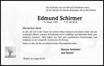 Anzeige von Edmund Schirmer von Kölner Stadt-Anzeiger / Kölnische Rundschau / Express