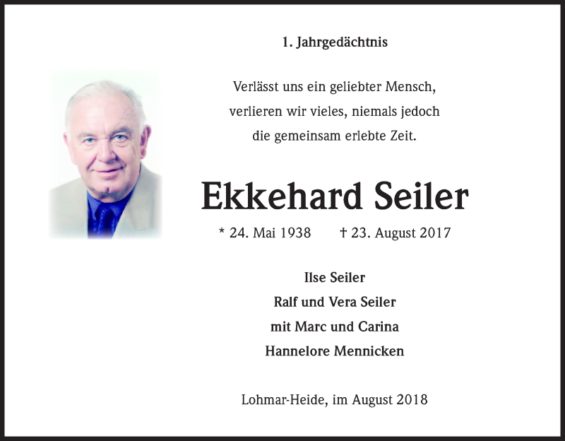  Traueranzeige für Ekkehard Seiler vom 23.08.2018 aus Kölner Stadt-Anzeiger / Kölnische Rundschau / Express