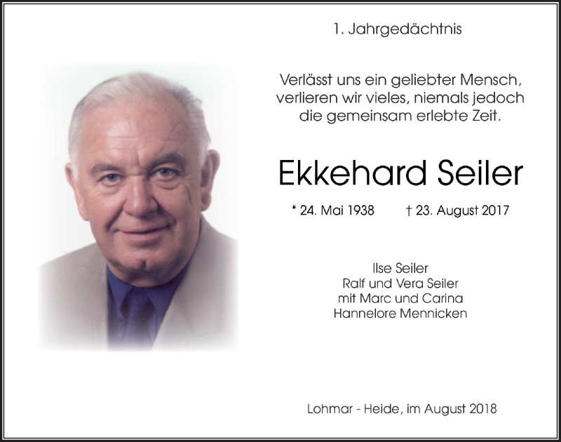  Traueranzeige für Ekkehard Seiler vom 25.08.2018 aus  Rhein-Sieg-Wochenende 