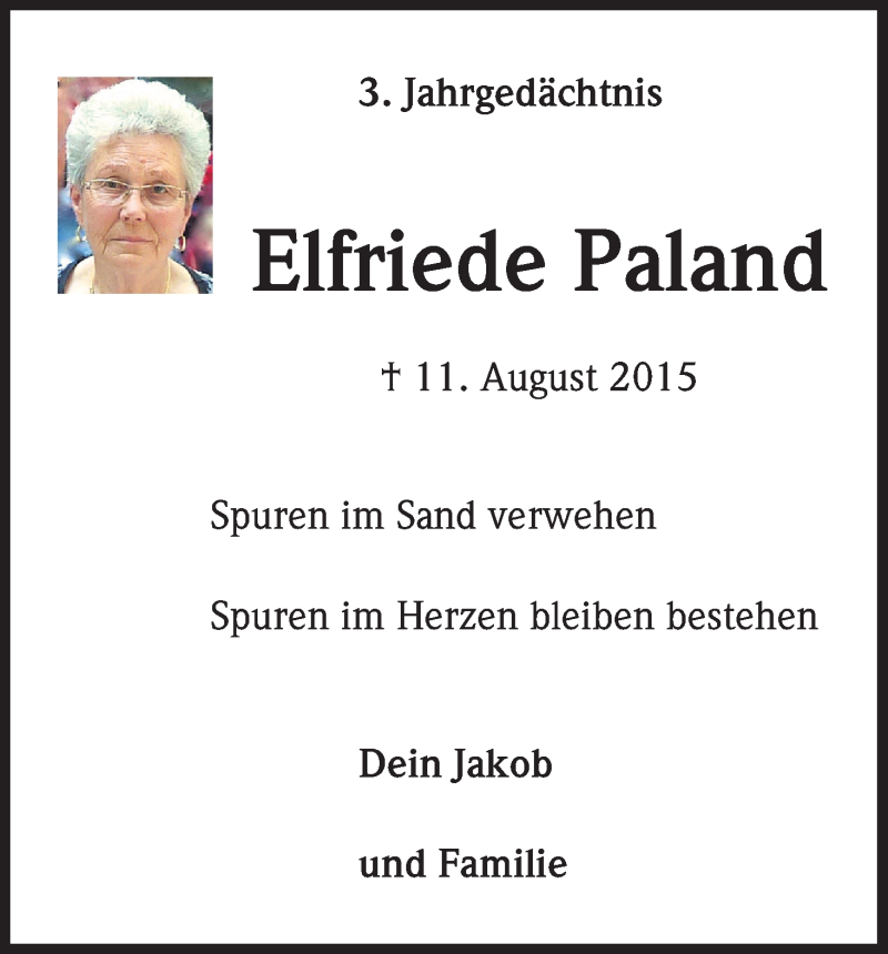  Traueranzeige für Elfriede Paland vom 11.08.2018 aus Kölner Stadt-Anzeiger / Kölnische Rundschau / Express