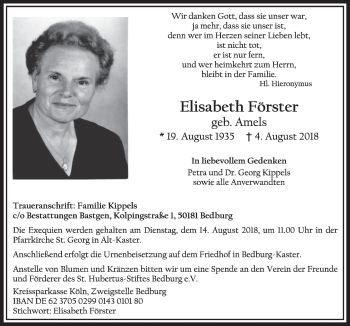 Anzeige von Elisabeth Förster von  Sonntags-Post 
