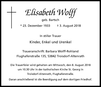 Anzeige von Elisabeth Wolff von Kölner Stadt-Anzeiger / Kölnische Rundschau / Express