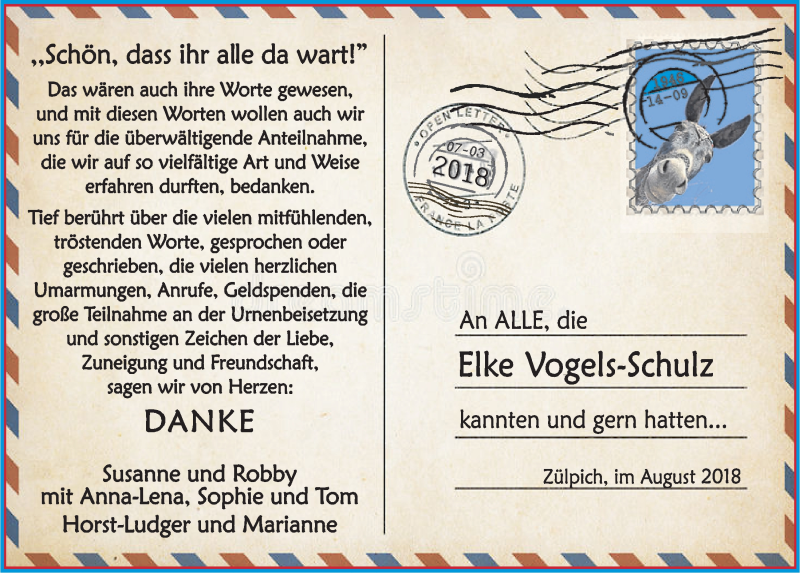  Traueranzeige für Elke Vogels-Schulz vom 25.08.2018 aus  Blickpunkt Euskirchen 