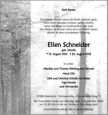 Anzeige von Ellen Schneider von Kölner Stadt-Anzeiger / Kölnische Rundschau / Express