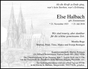 Anzeige von Else Halbach von Kölner Stadt-Anzeiger / Kölnische Rundschau / Express