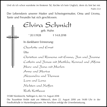 Anzeige von Elvira Schmidt von Kölner Stadt-Anzeiger / Kölnische Rundschau / Express