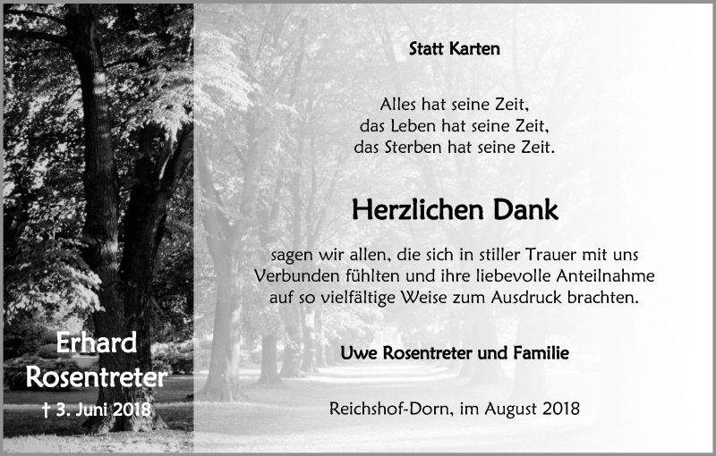  Traueranzeige für Erhard Rosentreter vom 25.08.2018 aus Kölner Stadt-Anzeiger / Kölnische Rundschau / Express