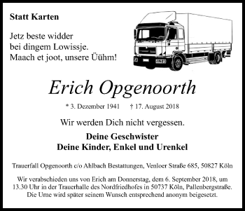 Anzeige von Erich Opgenoorth von Kölner Stadt-Anzeiger / Kölnische Rundschau / Express